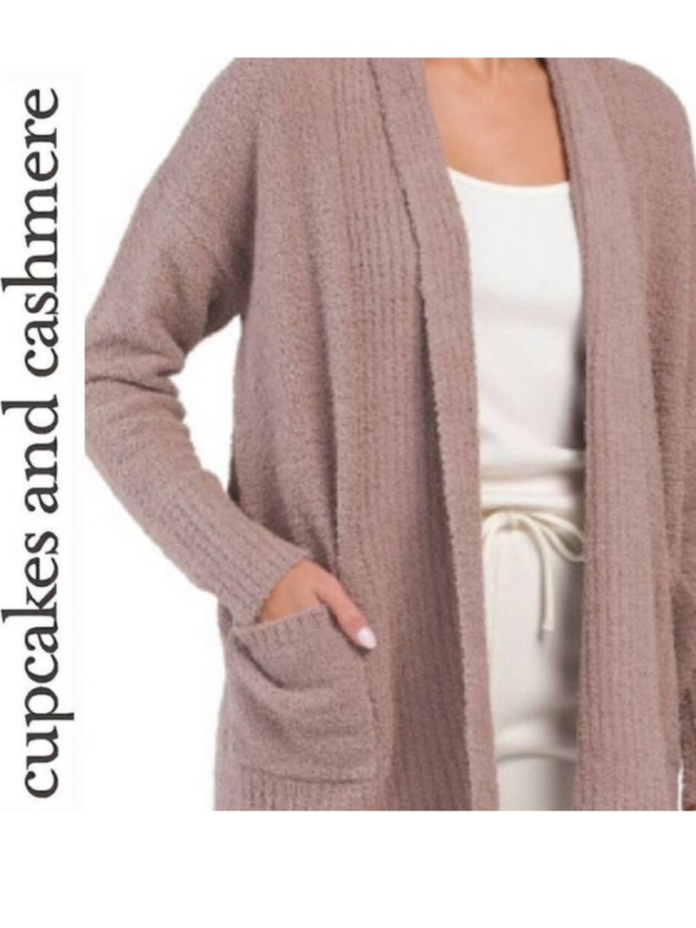 CUPCAKES & CASHMERE Cozy Shawl Collar Women's Sweater Cardigan In Tan Pink